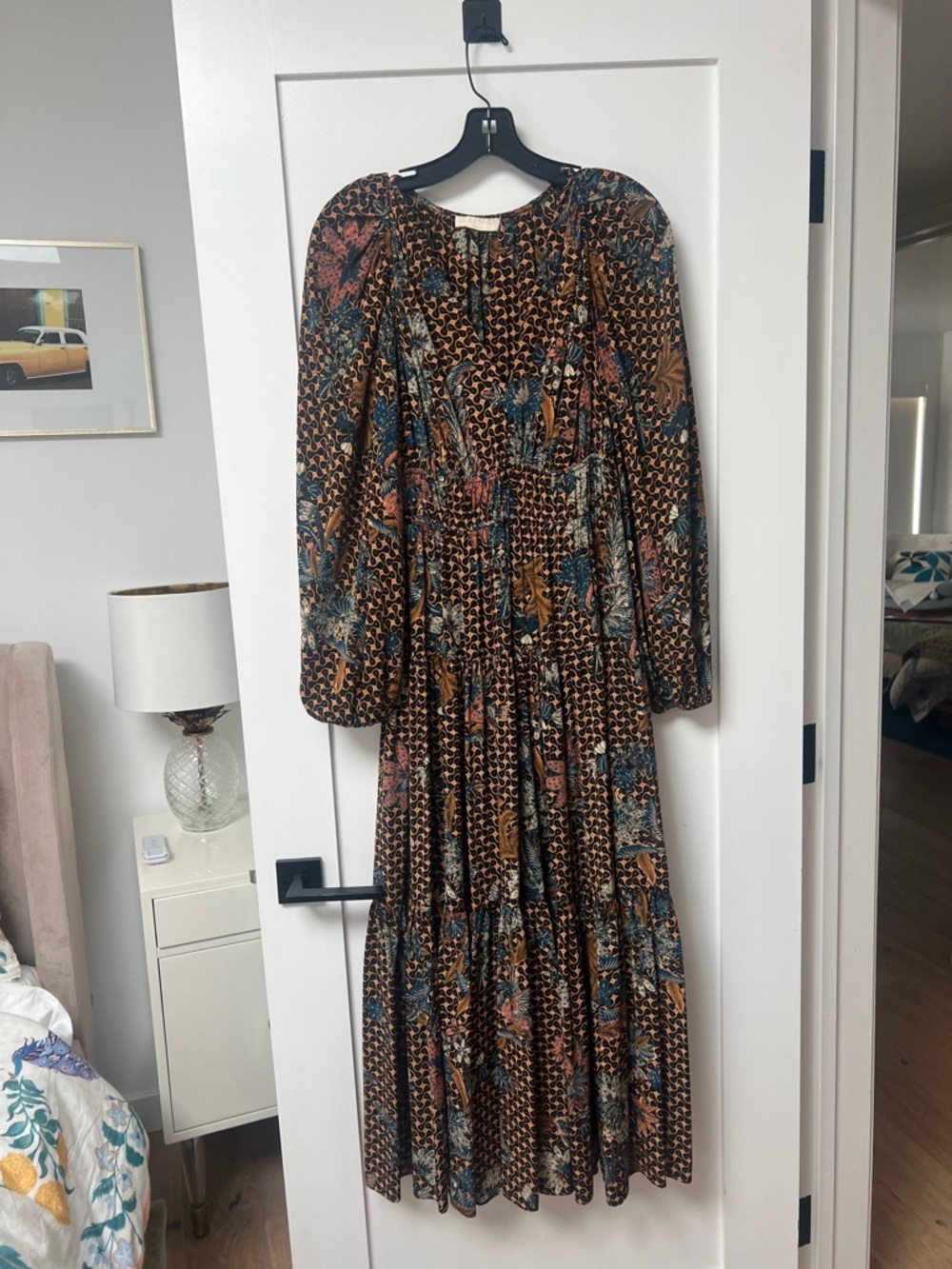 Ulla Johnson Brown Floral & Blue Patterned Tiered Maxi Dress